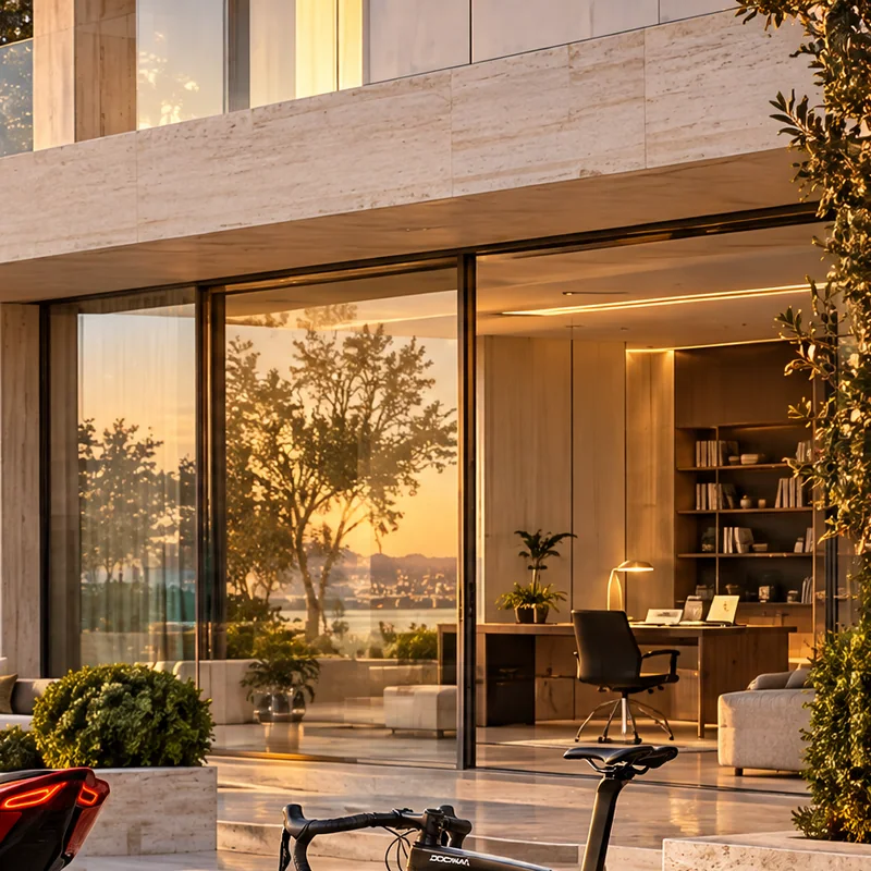 Exterior glazing and entrance of a contemporary luxury building