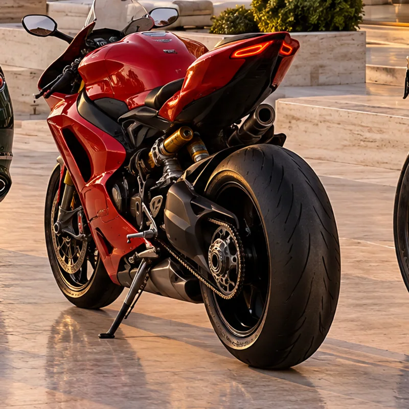 Rear view of a contemporary luxury motorcycle showing compact bodywork and curved panels